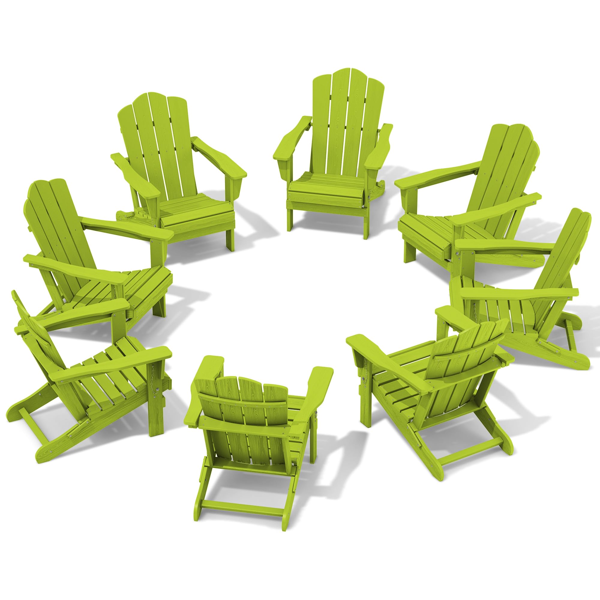 Kingyes Folding Adirondack Chair Set Of 8, Hdpe All-Weather Folding Adirondack Chair -Apple